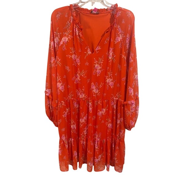 Vince Camuto Dresses & Skirts - Vince Camuto Womens‎ XXL Orange Floral Tiered Chiffon Mini Dress C3422900